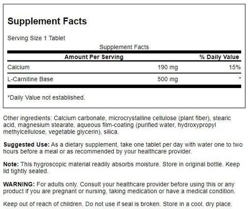 Swanson L-Carnitine 500mg 100 Tablets - Slimming and Weight Management at MySupplementShop by Swanson