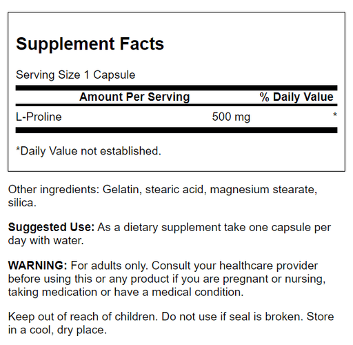 Swanson L-Proline 500 mg 100 Capsules - Amino Acids and BCAAs at MySupplementShop by Swanson
