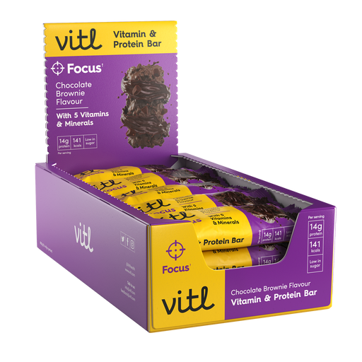 Vitl Focus Vitamin & Protein Bar 15x40g Chocolate Brownie | Premium Sports Supplements at MYSUPPLEMENTSHOP.co.uk