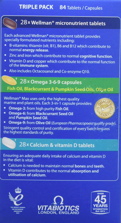 Vitabiotics Wellman Max Omega 3-6-9 & Calcium & Vitamin D 84 Tablets - Men at MySupplementShop by Vitabiotics