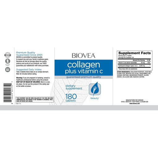 Biovea Collagen plus Vitamin C 180 Tablets | Premium Supplements at MYSUPPLEMENTSHOP