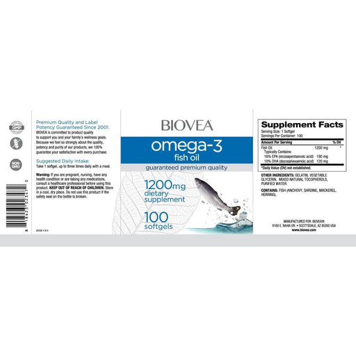 Biovea Omega 3 Fish Oil 1200mg 100 Softgels | Premium Supplements at MYSUPPLEMENTSHOP