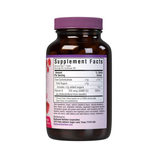 Bluebonnet Earthsweet Chewables Vitamin D3 5,000iu 90 Raspberry Tablets | Premium Supplements at MYSUPPLEMENTSHOP
