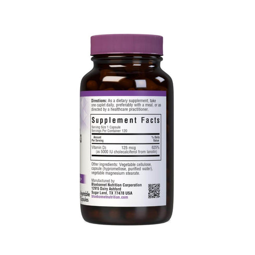 Bluebonnet Vitamin D3 5,000iu 120 Vegetable Capsule - Immune Support at MySupplementShop by Bluebonnet Nutrition