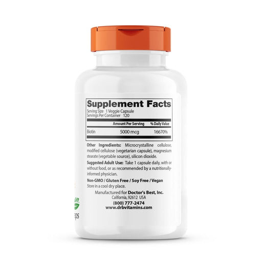 Doctor's Best Biotin 5,000mcg 120 Veggie Capsule | Premium Supplements at MYSUPPLEMENTSHOP