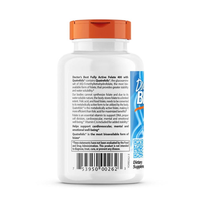 Doctor's Best Fully Active Folate 400 with Quatrefolic 400 mcg 90 Veggie Capsules | Premium Supplements at MYSUPPLEMENTSHOP