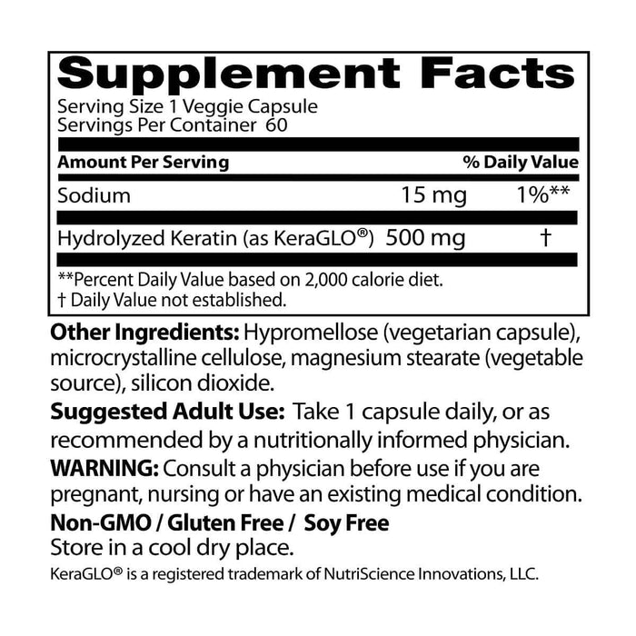 Doctor's Best Hydrolyzed Keratin 500mg 60 Veggie Capsules | Premium Supplements at MYSUPPLEMENTSHOP