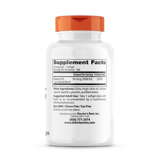 Doctor's Best Vitamin D3 50 mcg (2,000 IU) 180 Softgels | Premium Supplements at MYSUPPLEMENTSHOP