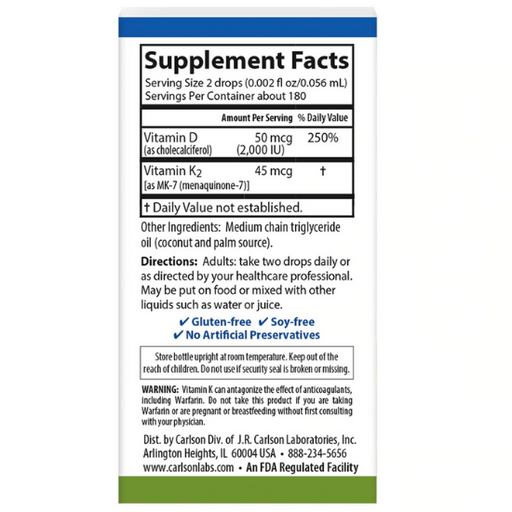 Carlson Labs Super Daily D3 + K2 2000 IU  10 ml. - Sports Supplements at MySupplementShop by Carlson Labs