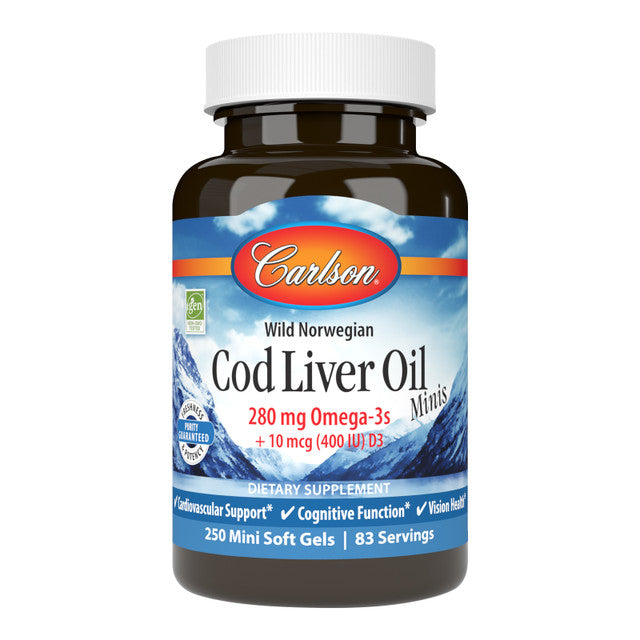 Carlson Labs Cod Liver Oil Minis, 280mg - 250 mini softgels | High-Quality Omegas, EFAs, CLA, Oils | MySupplementShop.co.uk