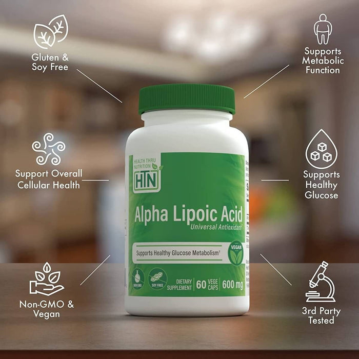 Health Thru Nutrition Alpha Lipoic Acid 600mg 60 Veggie Capsules | Premium Supplements at MYSUPPLEMENTSHOP