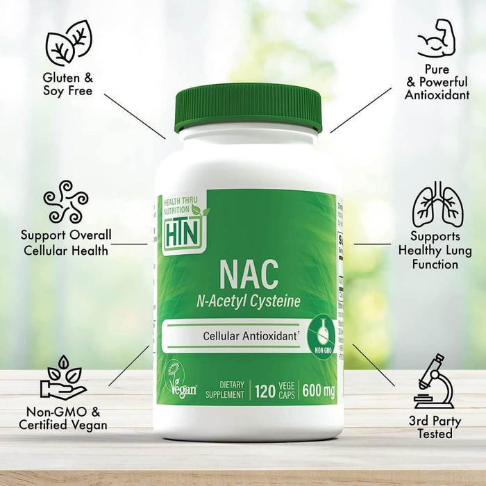 Health Thru Nutrition NAC (N-Acetyl Cysteine) 600mg 120 Veggie Capsules - Health and Wellbeing at MySupplementShop by Health Thru Nutrition