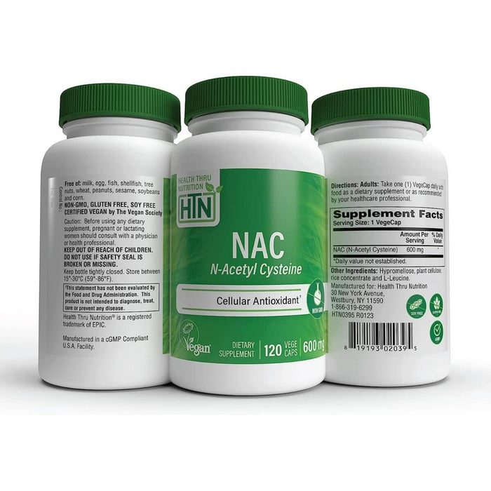 Health Thru Nutrition NAC (N-Acetyl Cysteine) 600mg 120 Veggie Capsules - Health and Wellbeing at MySupplementShop by Health Thru Nutrition