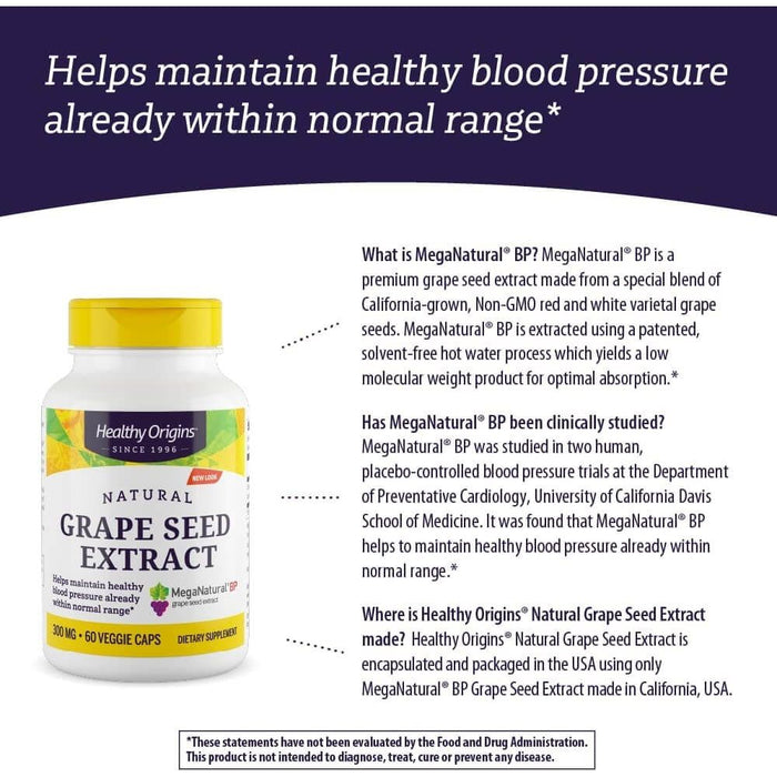 Healthy Origins Grape Seed Extract (Mega Natural-BP) 300mg 60 Veggie Capsules - Blood Pressure at MySupplementShop by Healthy Origins