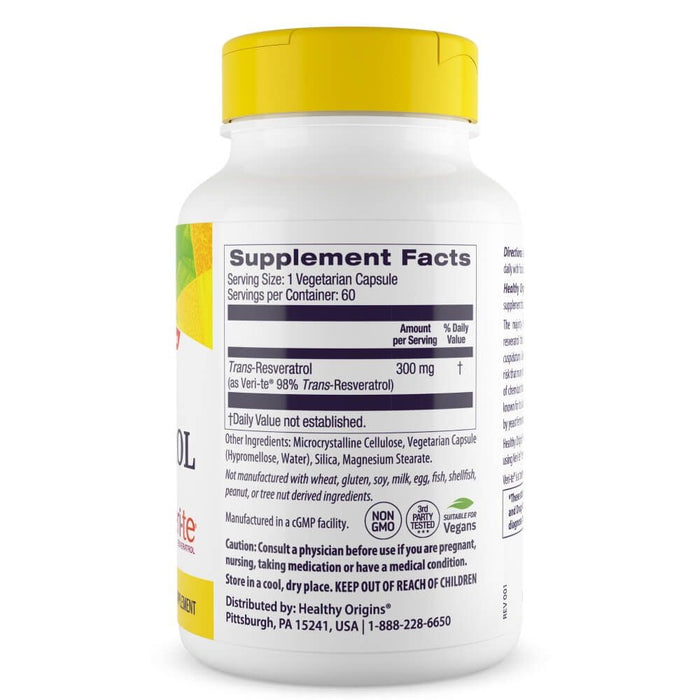 Healthy Origins Resveratrol 300mg 60 Veggie Capsules | Premium Supplements at MYSUPPLEMENTSHOP