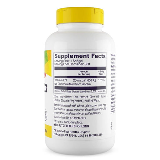 Healthy Origins Vitamin D3 1,000iu 360 Softgels - Immune Support at MySupplementShop by Healthy Origins