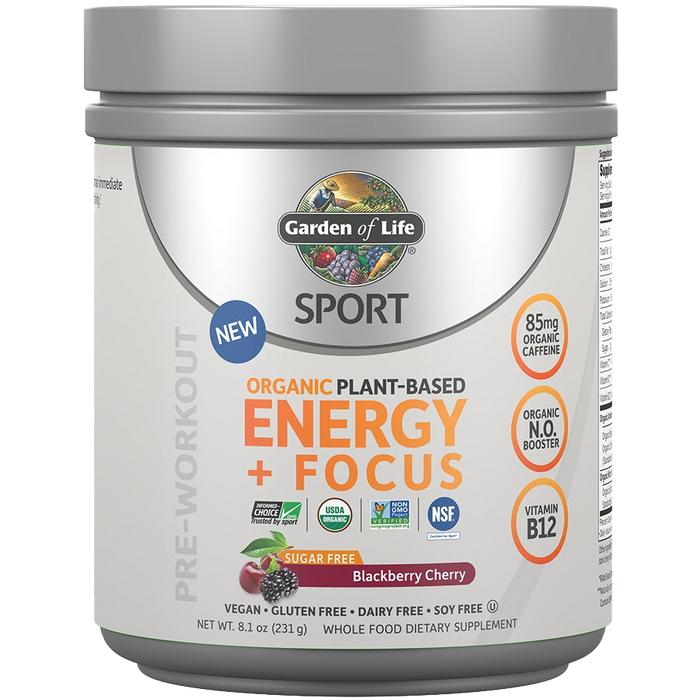 Garden of Life Organic Plant-Based Energy + Focus, Blackberry Cherry (Sugar Free) - 231g