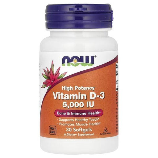 NOW Foods Vitamin D-3, 5000 IU 30 softgels - Sports Supplements at MySupplementShop by NOW Foods