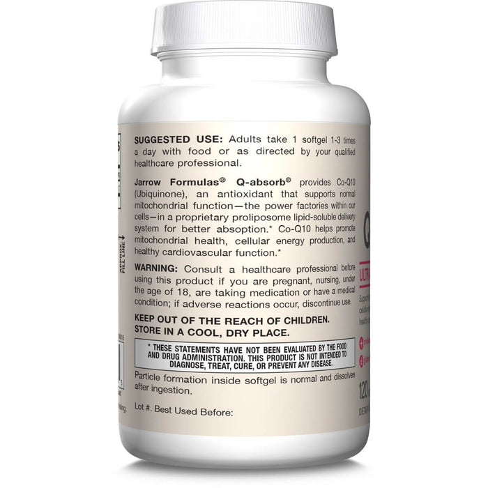 Jarrow Formulas Q-absorb CoQ10 100mg 120 Softgels - Health and Wellbeing at MySupplementShop by Jarrow Formulas