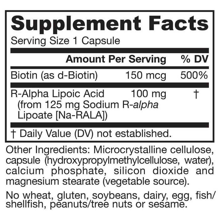 Jarrow Formulas R-Alpha Lipoic Acid + Biotin 60 Veggie Capsules | Premium Supplements at MYSUPPLEMENTSHOP