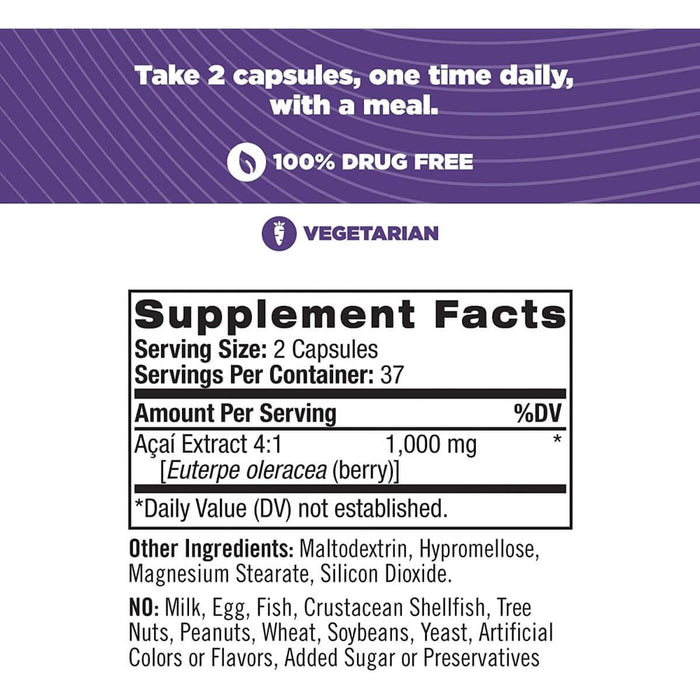 Natrol Acai Berry 1,000mg 75 Veggie Capsules | Premium Supplements at MYSUPPLEMENTSHOP