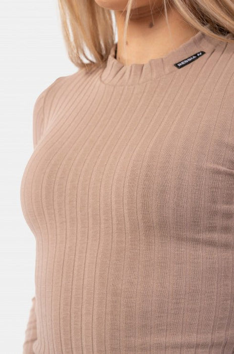 Nebbia Organic Cotton Ribbed Long Sleeve Top 415 Brown