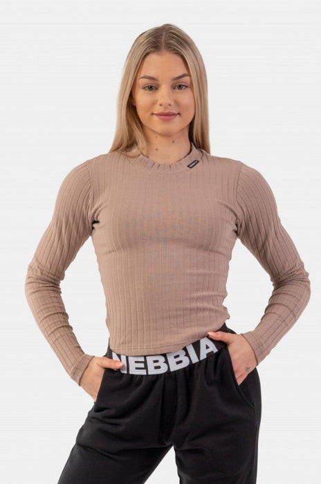 Nebbia Organic Cotton Ribbed Long Sleeve Top 415 Brown