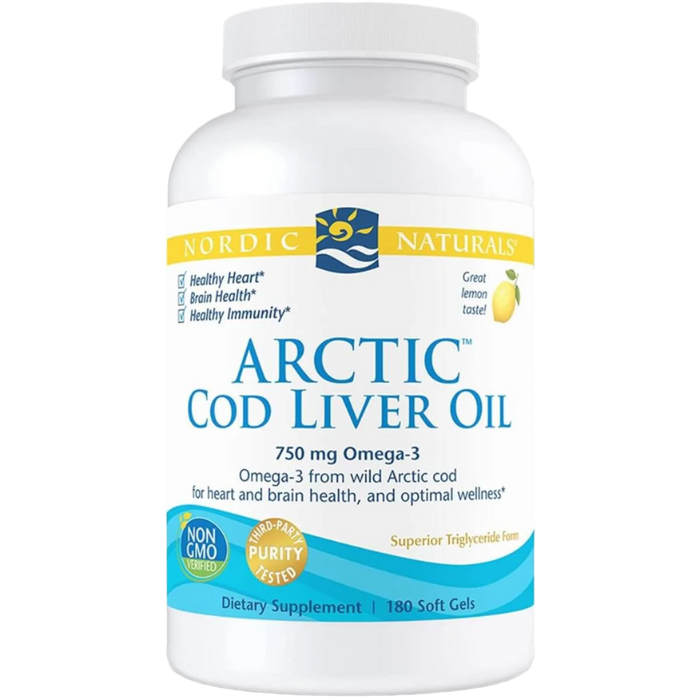 Nordic Naturals Arctic Cod Liver Oil 750mg Omega-3 180 Softgels (Lemon)