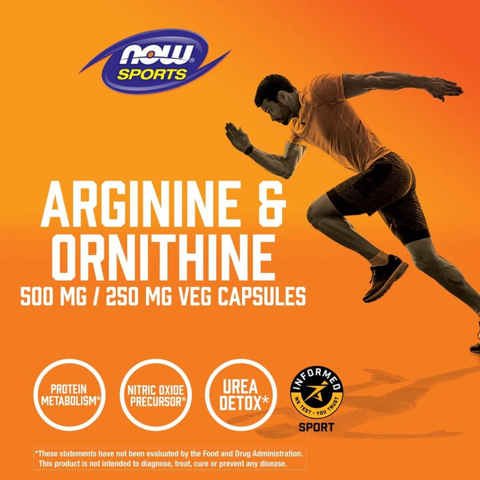 NOW Foods Arginine &amp; Ornithine 500/250 mg 100 Veg Capsules | Premium Supplements at MYSUPPLEMENTSHOP