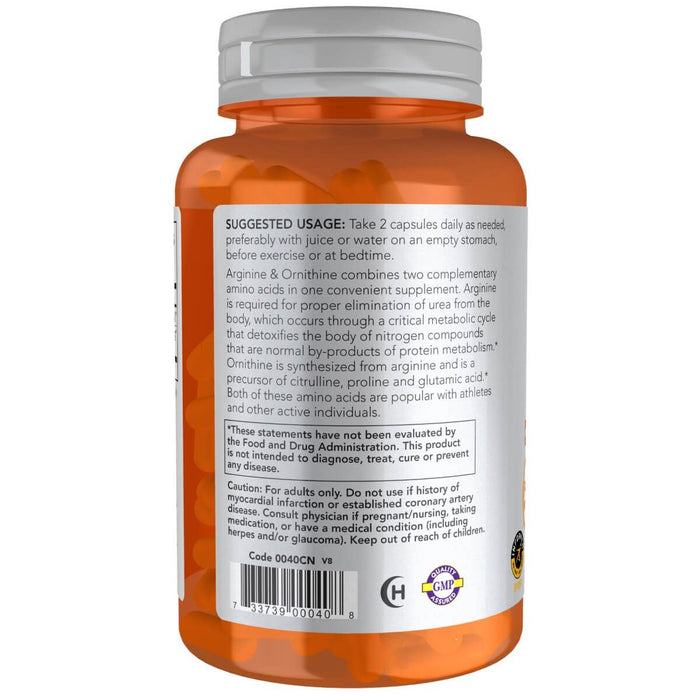 NOW Foods Arginine &amp; Ornithine 500/250 mg 100 Veg Capsules | Premium Supplements at MYSUPPLEMENTSHOP