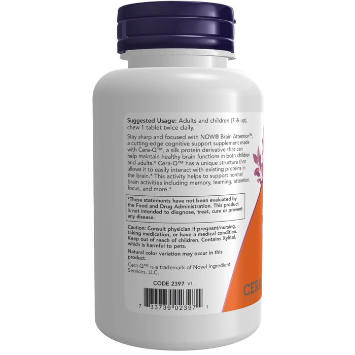 NOW Foods Brain Attention 60 Chewable Tablets - Health and Wellbeing at MySupplementShop by NOW Foods