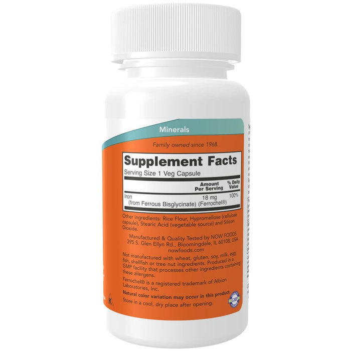 NOW Foods Iron 18 mg 120 Veg Capsules | Premium Supplements at MYSUPPLEMENTSHOP