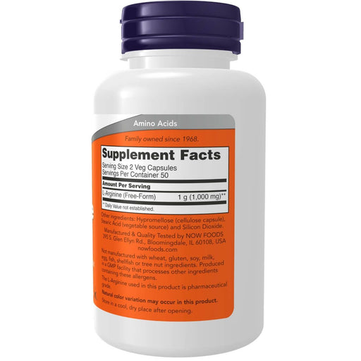 NOW Foods L-Arginine 500 mg 100 Veg Capsules - Amino Acids and BCAAs at MySupplementShop by NOW Foods