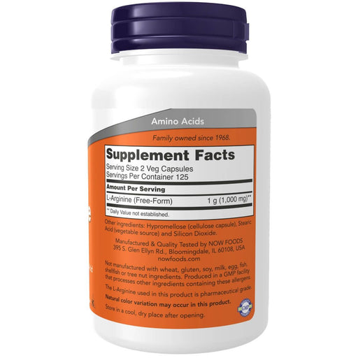 NOW Foods L-Arginine 500 mg 250 Veg Capsules | Premium Supplements at MYSUPPLEMENTSHOP