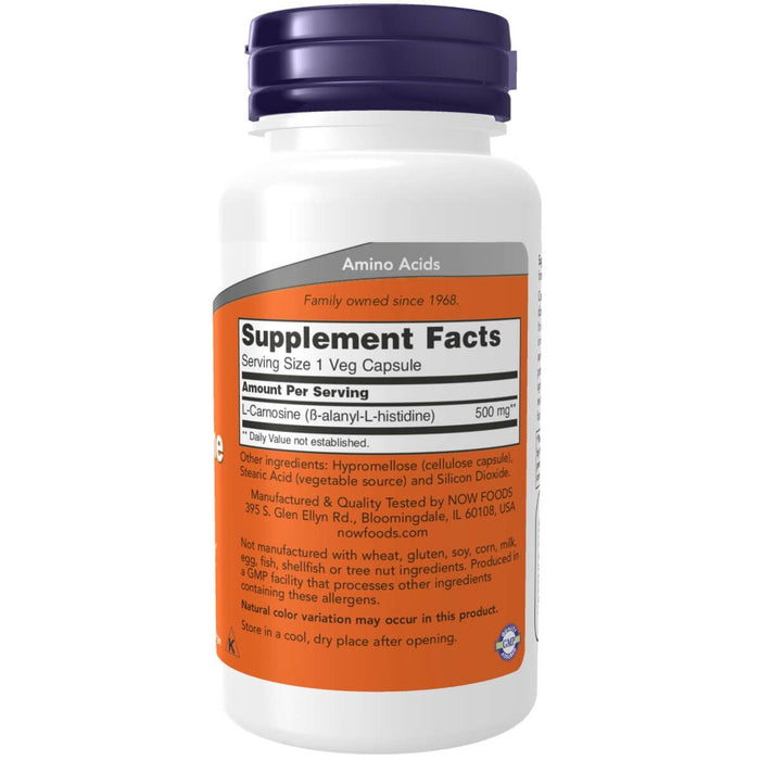 NOW Foods L-Carnosine 500 mg 50 Veg Capsules - Health and Wellbeing at MySupplementShop by NOW Foods