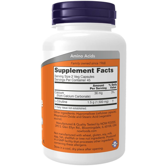 NOW Foods L-Citrulline 750 mg 90 Veg Capsules - Amino Acids and BCAAs at MySupplementShop by NOW Foods