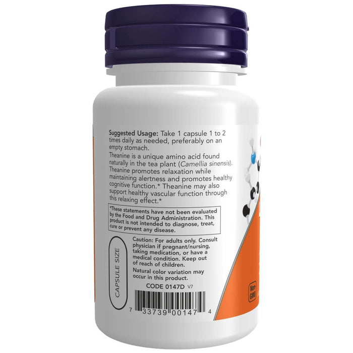 NOW Foods L-Theanine 200 mg 60 Veg Capsules | Premium Supplements at MYSUPPLEMENTSHOP