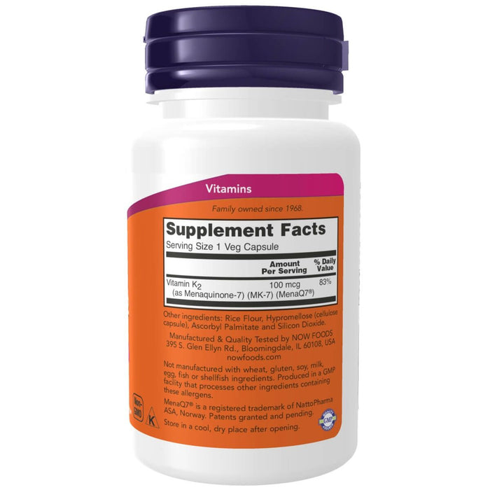 NOW Foods MK-7 Vitamin K-2 100 mcg 60 Veg Capsules - Vitamins & Minerals at MySupplementShop by NOW Foods