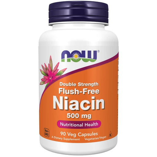 NOW Foods Niacin 500mg, Double Strength Flush-Free 90 Veg Capsules | Premium Supplements at MYSUPPLEMENTSHOP