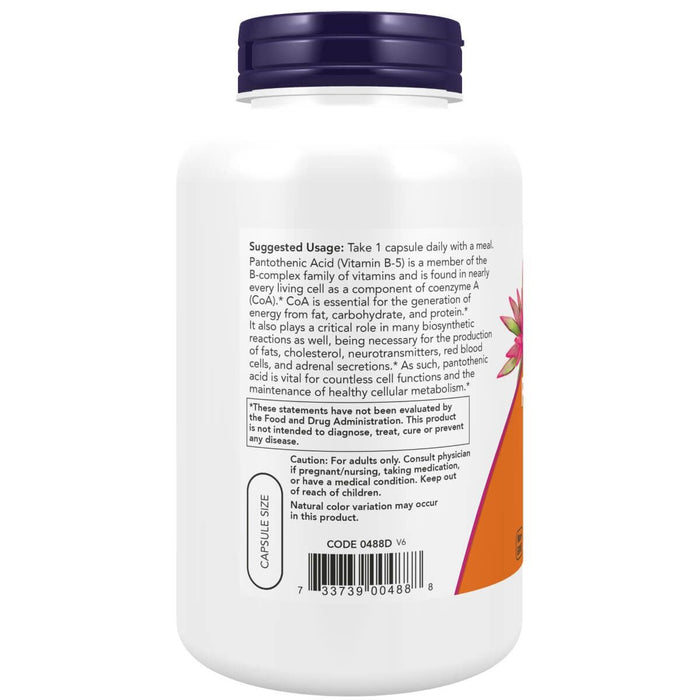 NOW Foods Pantothenic Acid (Vitamin B-5) 500 mg 250 Capsules | Premium Supplements at MYSUPPLEMENTSHOP