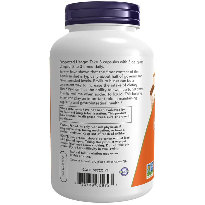NOW Foods Psyllium Husk Caps 500 mg 500 Veg Capsules | Premium Supplements at MYSUPPLEMENTSHOP