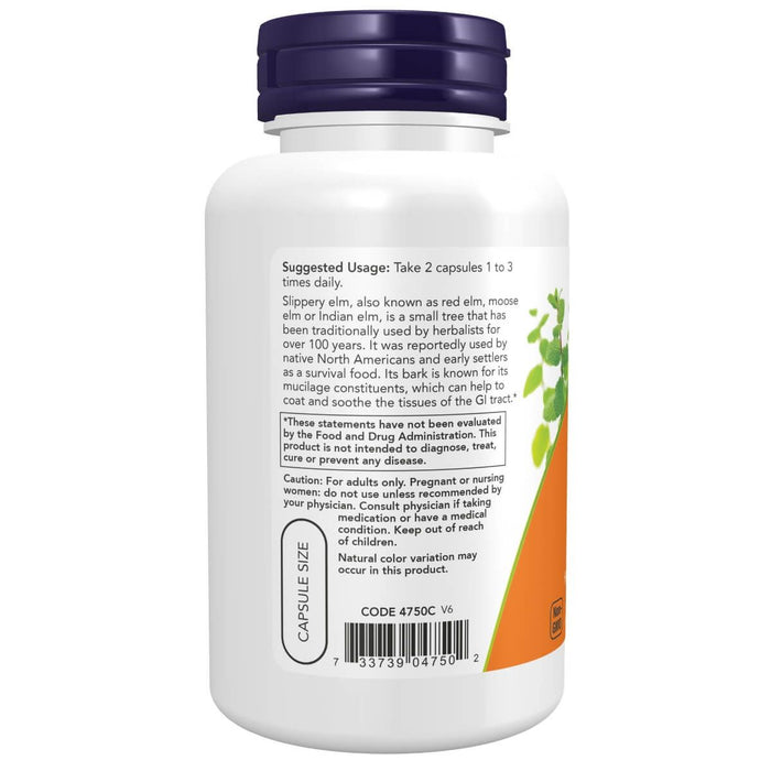 NOW Foods Slippery Elm 400 mg 100 Veg Capsules | Premium Supplements at MYSUPPLEMENTSHOP