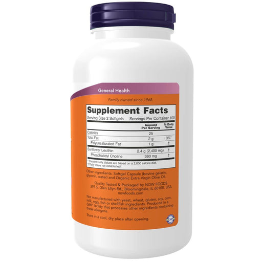 NOW Foods Sunflower Lecithin 1,200 mg 200 Softgels | Premium Supplements at MYSUPPLEMENTSHOP