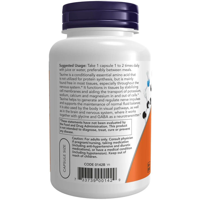 NOW Foods Taurine, Double Strength 1,000 mg 100 Veg Capsules | Premium Supplements at MYSUPPLEMENTSHOP