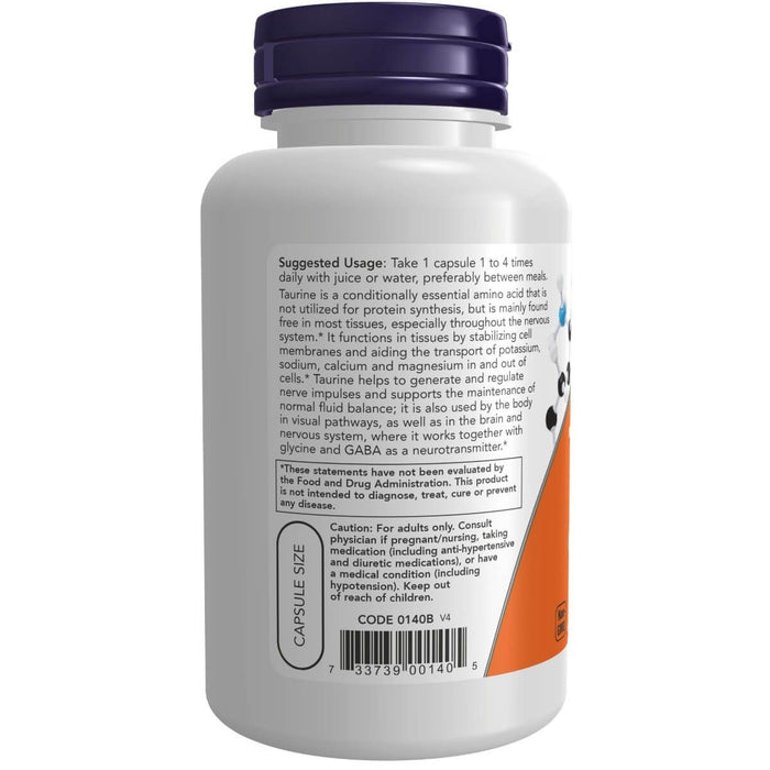 NOW Foods Taurine 500 mg 100 Veg Capsules | Premium Supplements at MYSUPPLEMENTSHOP