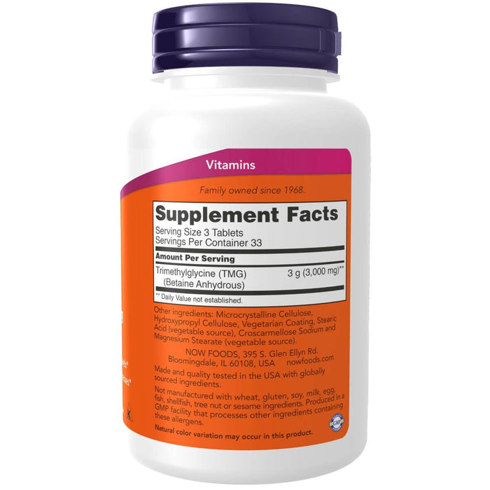 NOW Foods TMG Betaine 1,000 mg 100 Tablets | Premium Supplements at MYSUPPLEMENTSHOP