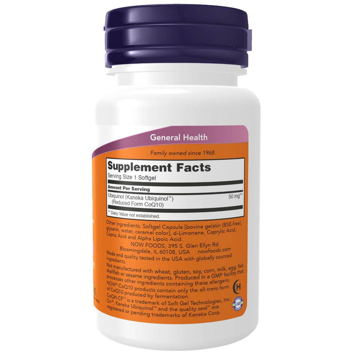 NOW Foods Ubiquinol CoQH-CF 50 mg 60 Softgels - Health and Wellbeing at MySupplementShop by NOW Foods