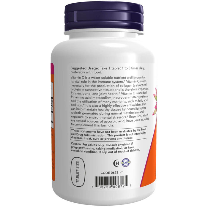 NOW Foods Vitamin C-500 with Rose Hips 250 Tablets - Vitamins & Minerals at MySupplementShop by NOW Foods