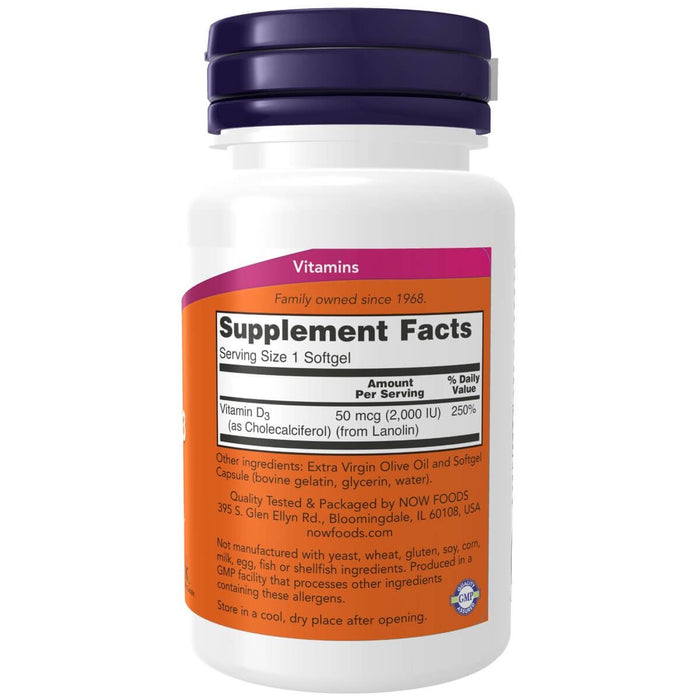 NOW Foods Vitamin D-3 2,000 IU 120 Softgels | Premium Supplements at MYSUPPLEMENTSHOP