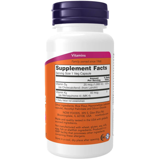 NOW Foods Vitamin D-3 &amp; K-2, 1,000 IU/45 mcg 120 Veg Capsules | Premium Supplements at MYSUPPLEMENTSHOP